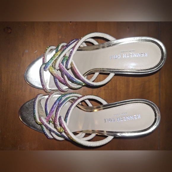 KENETH COLE New York women's Brooke 95 twist rainbow rhinestone gold high heels - Picture 5 of 9